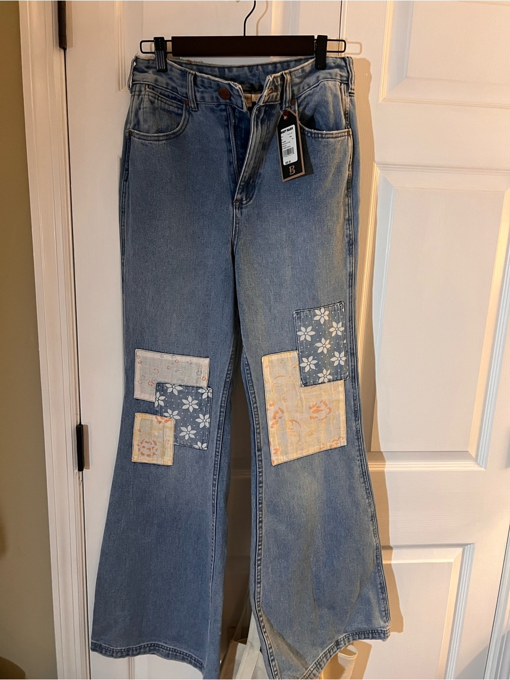 Billabong Blue Denim Wide-Leg Jeans with Floral Patchwork